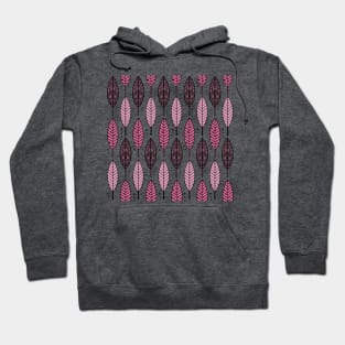 Pink Patterned Leaves Line Art Style Aesthetic Hoodie